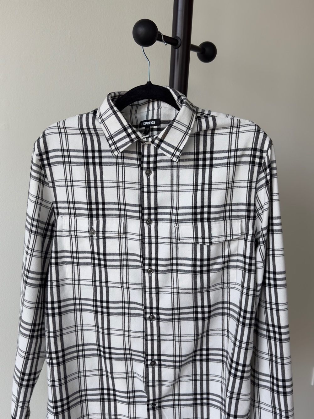Express Men’s Black & White Plaid Button-Down Shirt